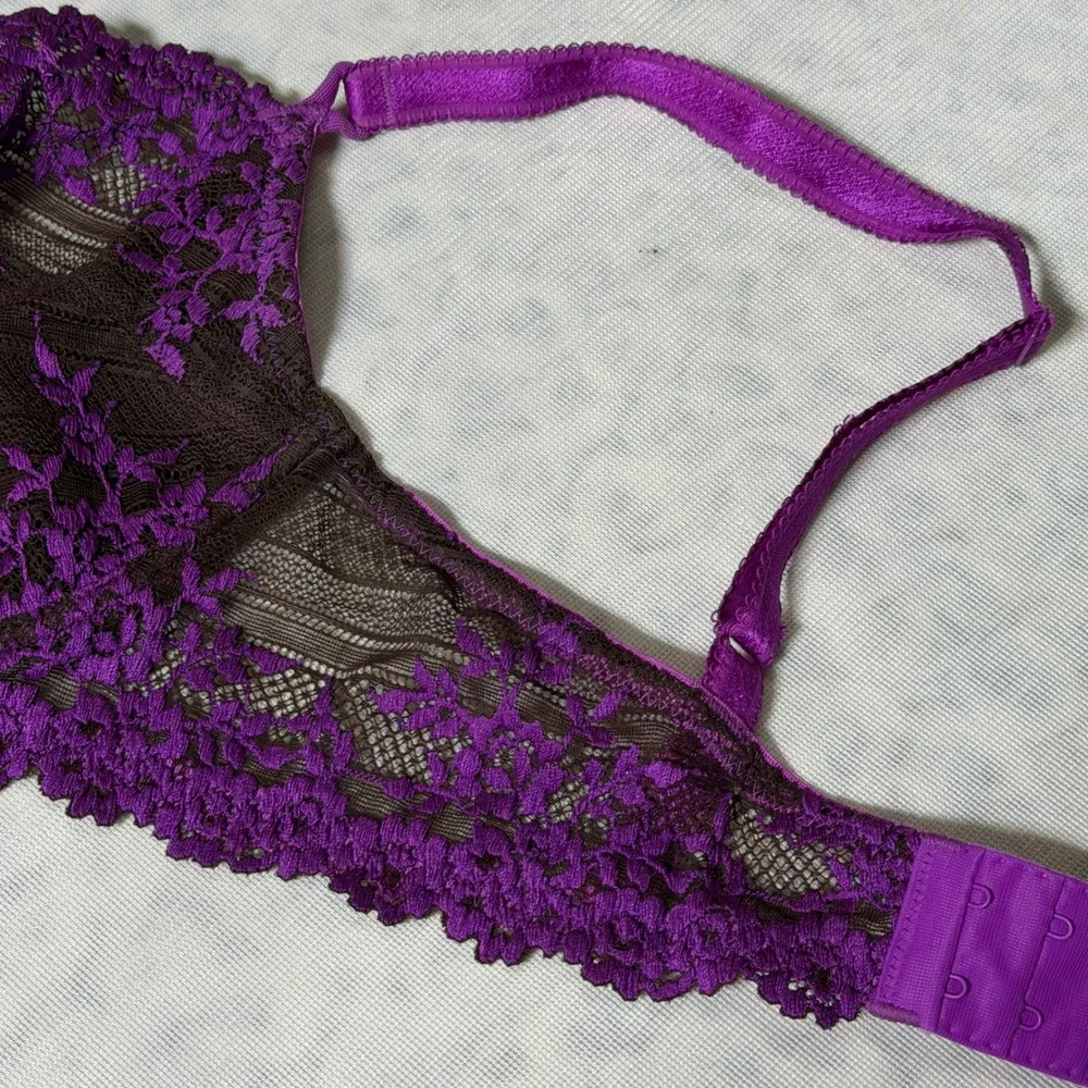Wacoal Retro Chic 65191‎ Purple Brown Floral Lace Underwire Bra 36D Full Figure